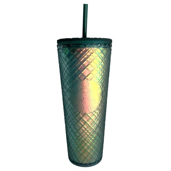 NWT Starbucks Jeweled Soft Touch GREEN IRIDESCENT Tumbler Venti Cold Cup Shimmer - Picture 1 of 4